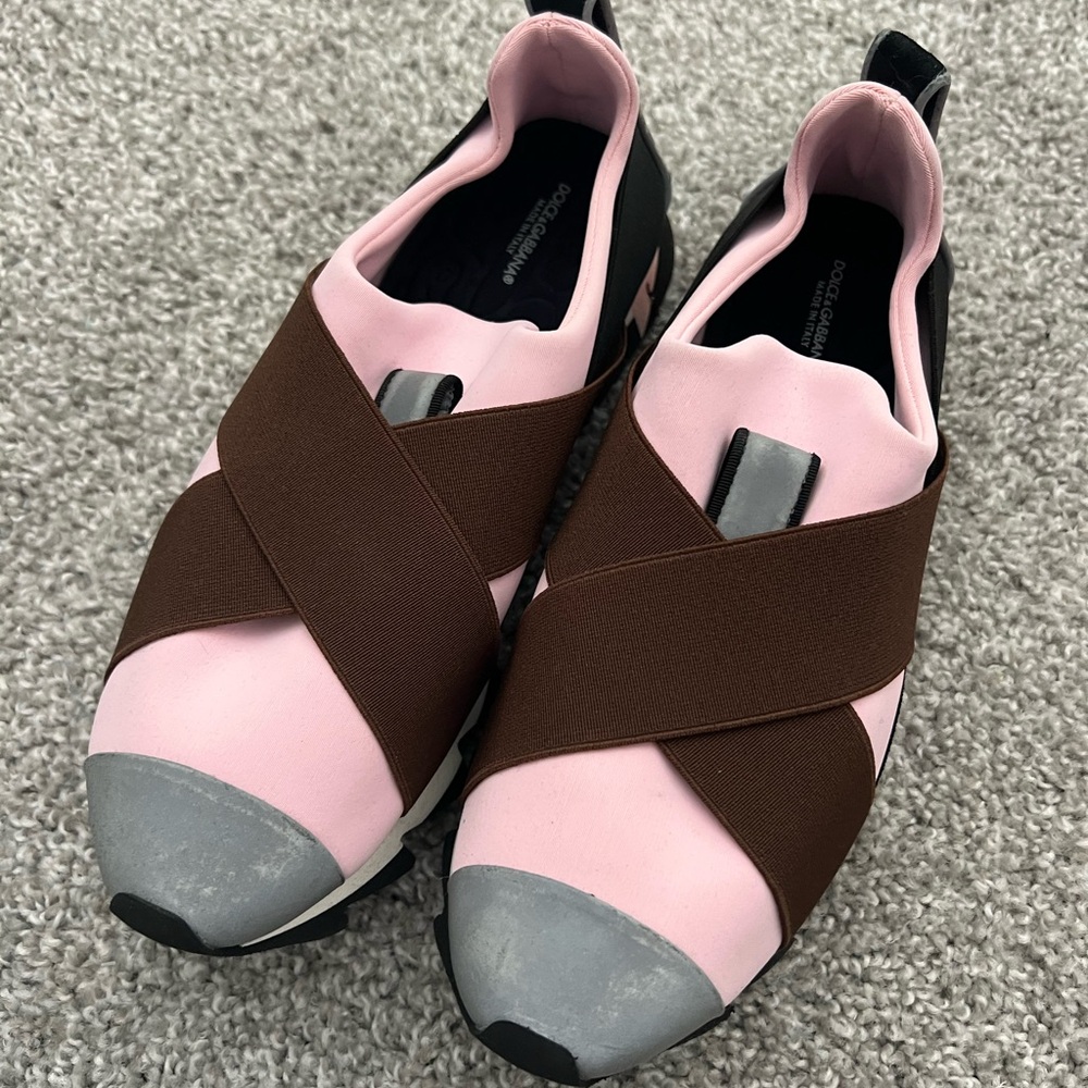 Dolce and Gabbana Pink and Brown Slip-On Sneakers (European size 40)